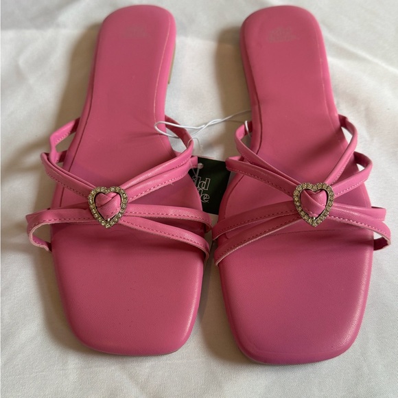 wild fable Shoes - Wild Fable Pink Slip-On Sandals with Square Toe rhinestone heart 9.5